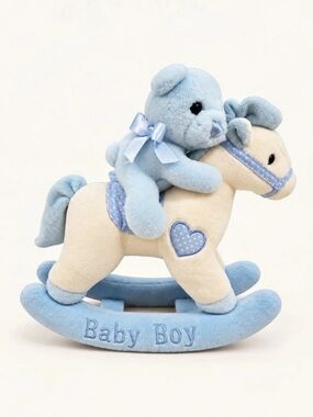 ebba Baby Boy rocking horse Blue & Cream Rocking Toy NWT Musical